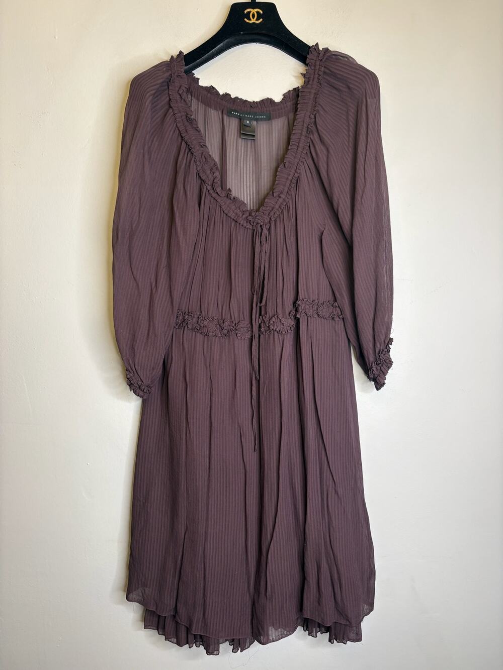 Marc by Marc Jacobs Purple Silk Dress Medium Long Sleeve Ruffle Designer Boho